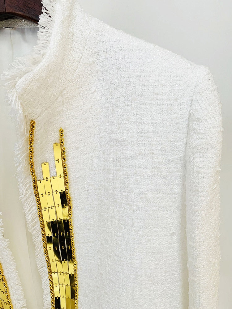 Gold Sequined Tweed Short Jacket - - DYAVOR®