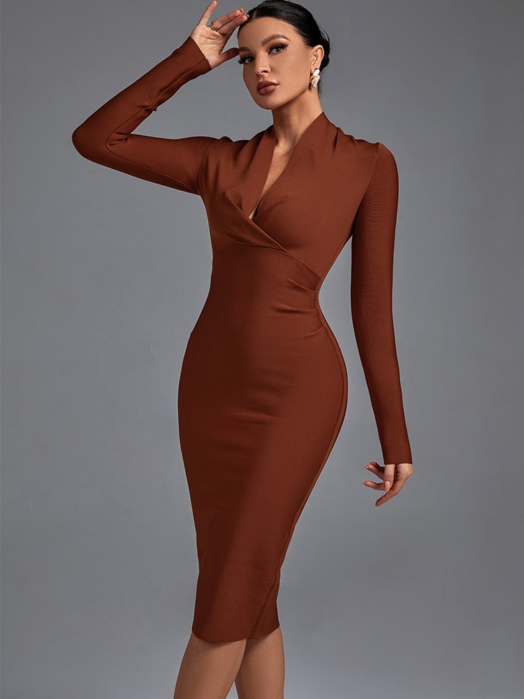 Draped Tan Bandage Dress - Dresses - DYAVOR®