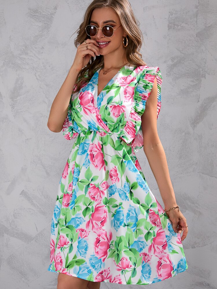 Summer Dress Woman 2023 Trendy New Printed V-neck Sexy Dress Waistband Ruffled Edge Luxury Evening Dresses 2023 Woman Clothing - - DYAVOR®
