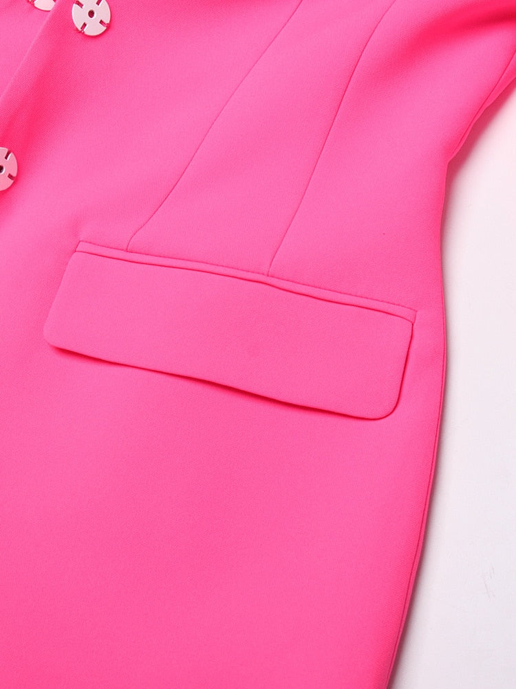 Brilliant Rose Blazer-Dress with Pearl Belt - - DYAVOR®
