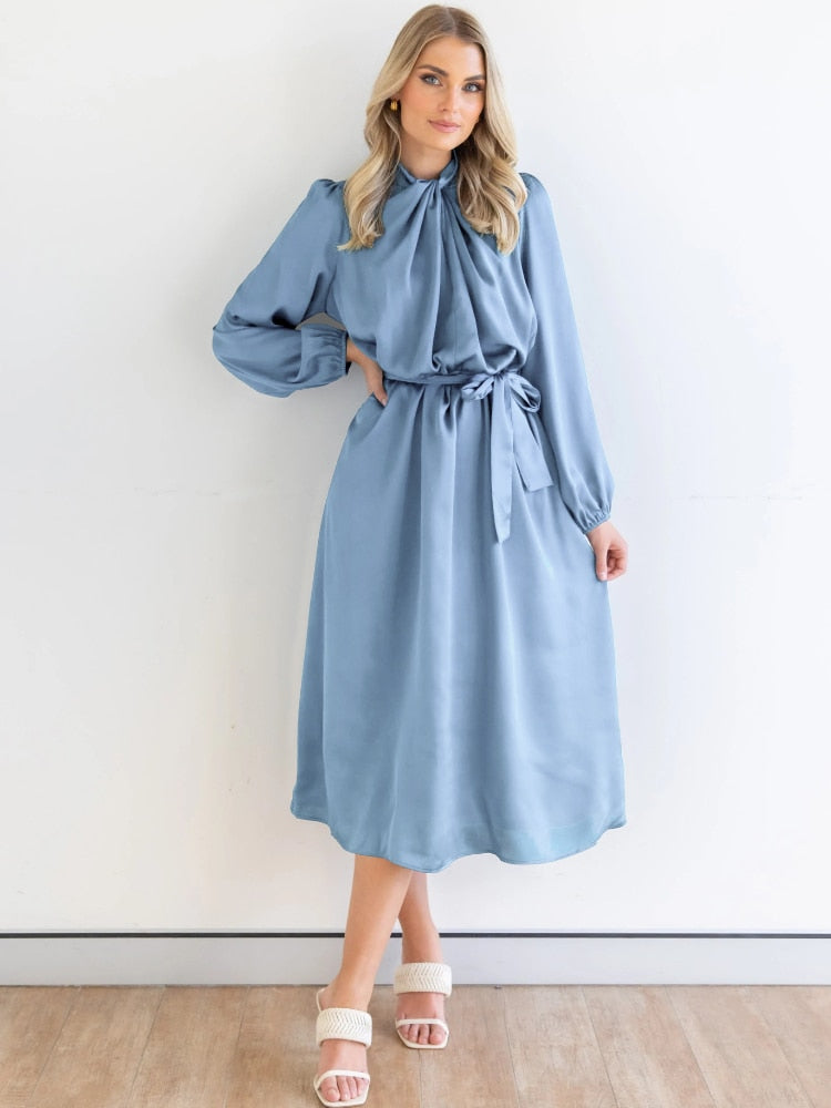 Satin Elegant French Dress Stylish Temperament Long Sleeve Skirt Banquet Dress Formal Occasion Dresses 2023 New Women Clothing - - DYAVOR®
