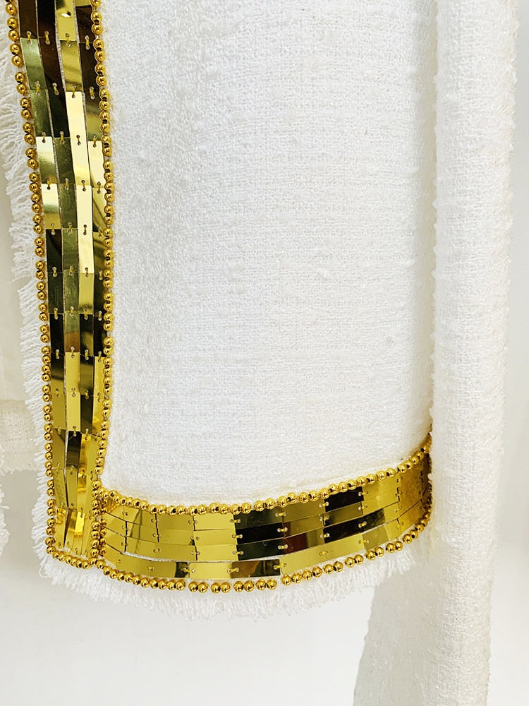 Gold Sequined Tweed Short Jacket - - DYAVOR®