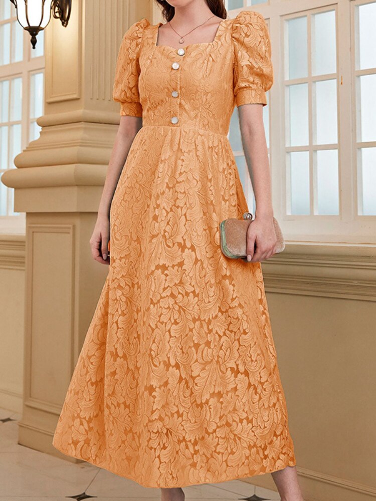 Elegant Party Dresses for Women 2023 Summer New French Lady Lace Dress Stylish Puff Sleeve Maxi Dress Formal Occasion Dresses - - DYAVOR®