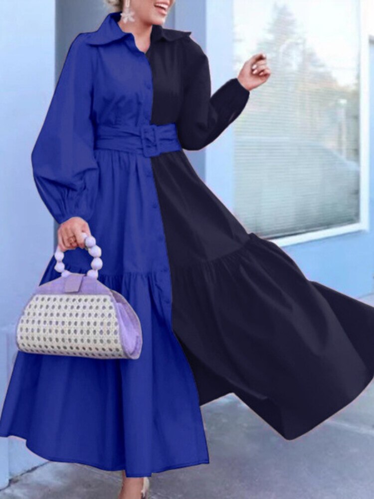 Women's Dress 2023 Spring Summer New In Dresses Lapel Belt Waist Long Dresses Fashion Party Dress Elegant Woman Clothing Robe - - DYAVOR®
