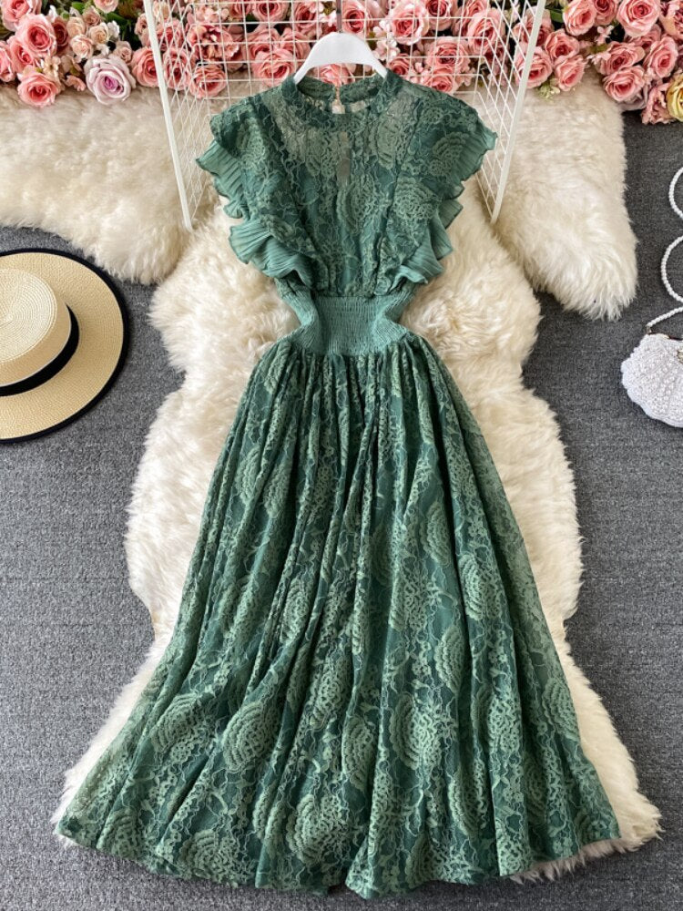 Party Dresses 2023 New Fashion Round Neck Lace Dress Long Sleeve Elegant Long Dress Formal Occasion Dresses Woman Clothing Robe - - DYAVOR®