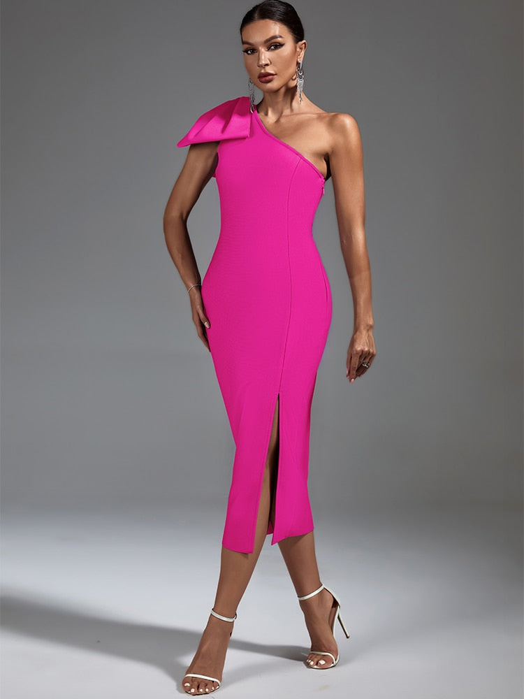 Elegant Pink Ruffle Midi Dress - Dresses - DYAVOR®