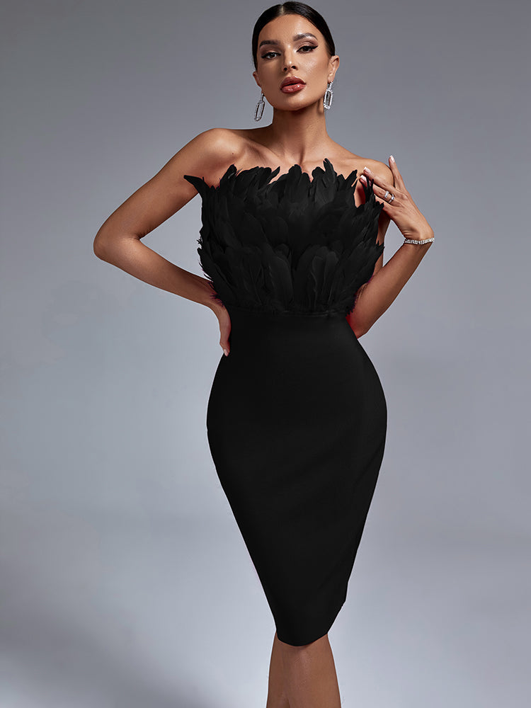 Feathered Chic Midi Party Dress - Dresses - DYAVOR®
