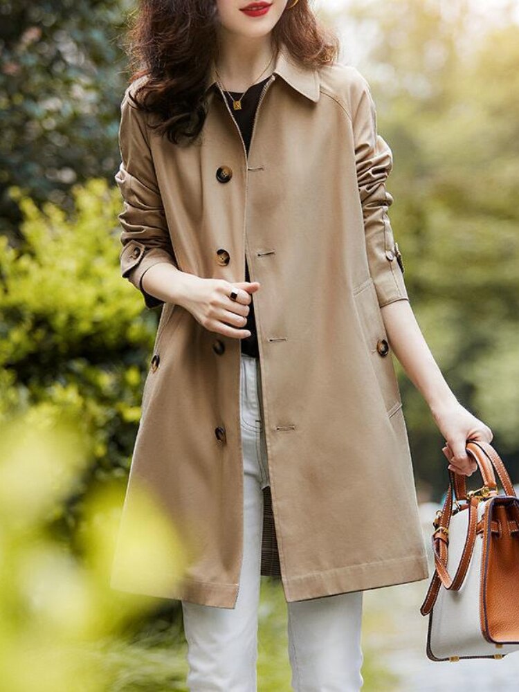 Windbreaker Women Mid Length Autumn New Casual Style Women's Trench Coat Polo Collar Long Sleeve Top Coats and Jackets Women - - DYAVOR®