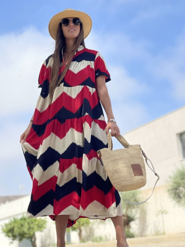 Dresses for Women 2023 Summer Print Dress Fashion Oversized Loose Short Sleeve Long Dress Elegant and Pretty Women's Dresses - - DYAVOR®