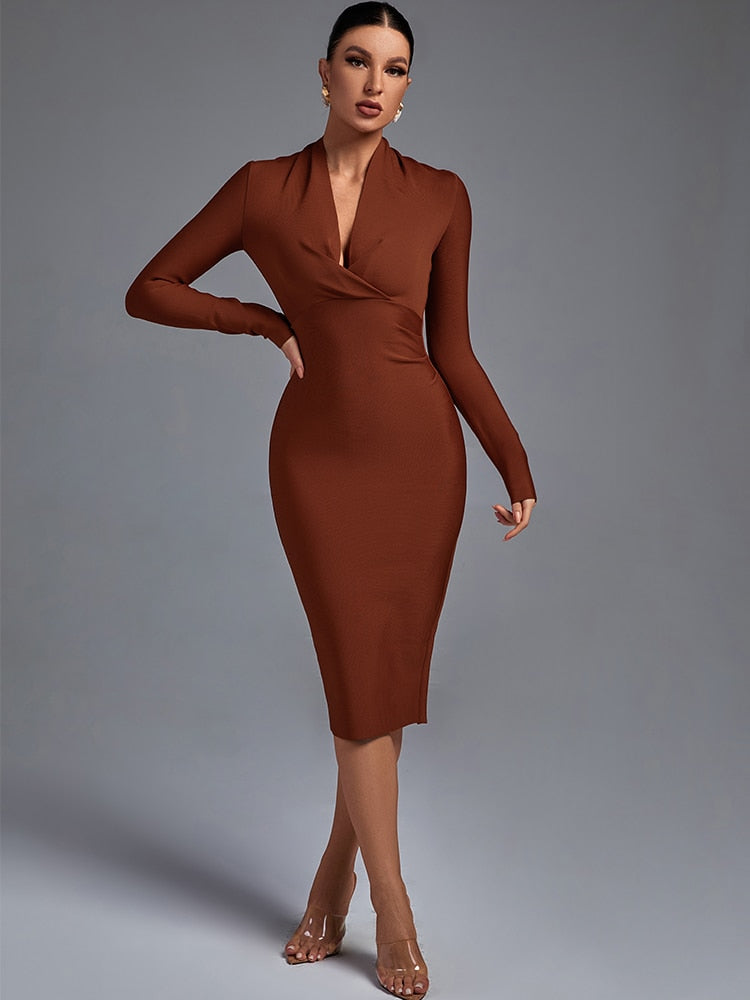Draped Tan Bandage Dress - Dresses - DYAVOR®