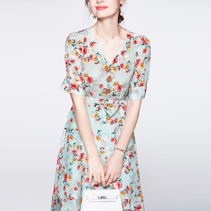 2023 Summer New in Women's Dress High-end Elegant Print Retro Female Casual Loose Dresses Sexy High Waist Women's Party Dress - - DYAVOR®