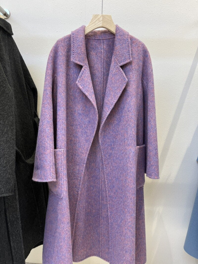 Women Autumn Double-sided Wool Coats and Jackets Women High-end Handmade Trench Coat Women Mulberry Silk Long Coat for - - DYAVOR®
