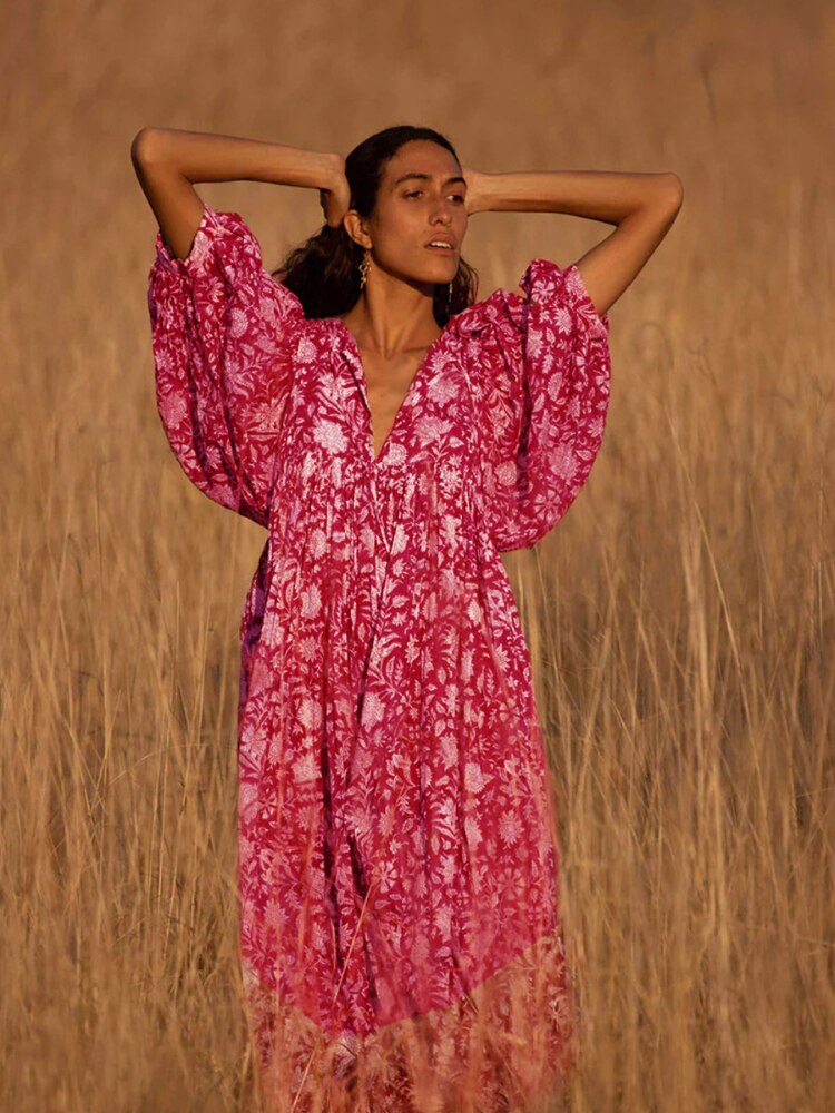 Dresses for Women 2023 New Spring Summer Printed Sexy Dress Women's Balloon Sleeve Dresses Bohemian Resort-inspired Beachwear - - DYAVOR®