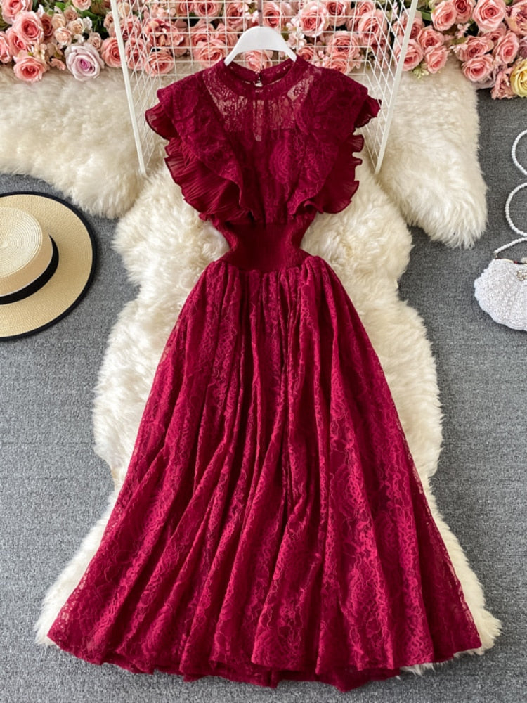Party Dresses 2023 New Fashion Round Neck Lace Dress Long Sleeve Elegant Long Dress Formal Occasion Dresses Woman Clothing Robe - - DYAVOR®