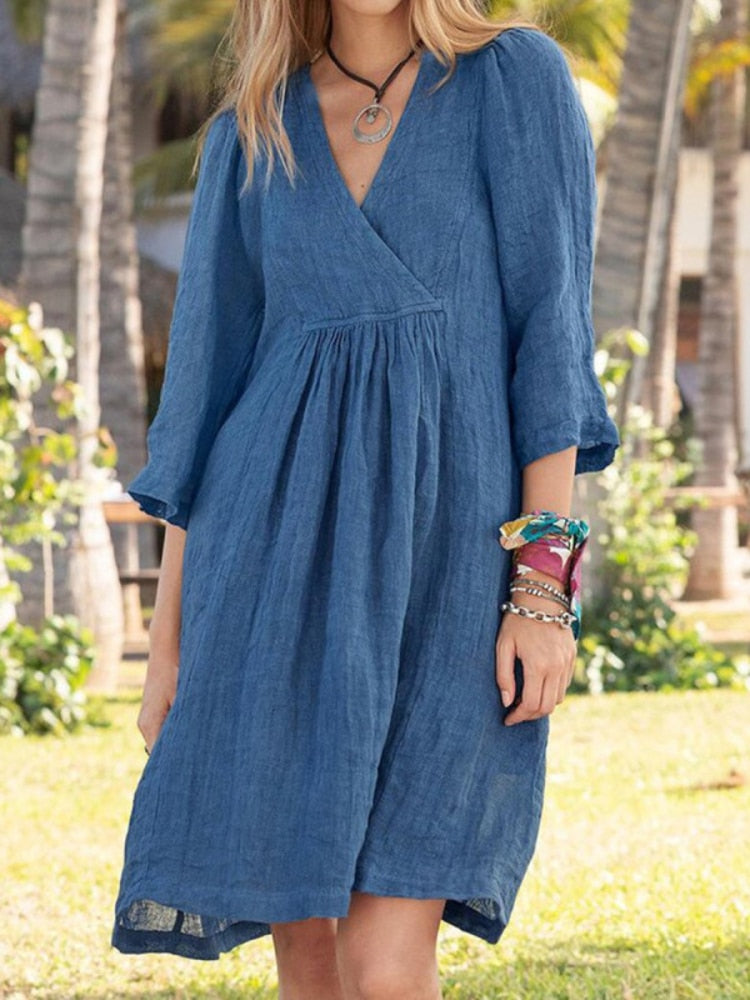 Dresses for Women 2023 The New Solid Color V-neck Oversize Loose Women's Dress Light and Breathable Party Dress Woman Clothing - - DYAVOR®