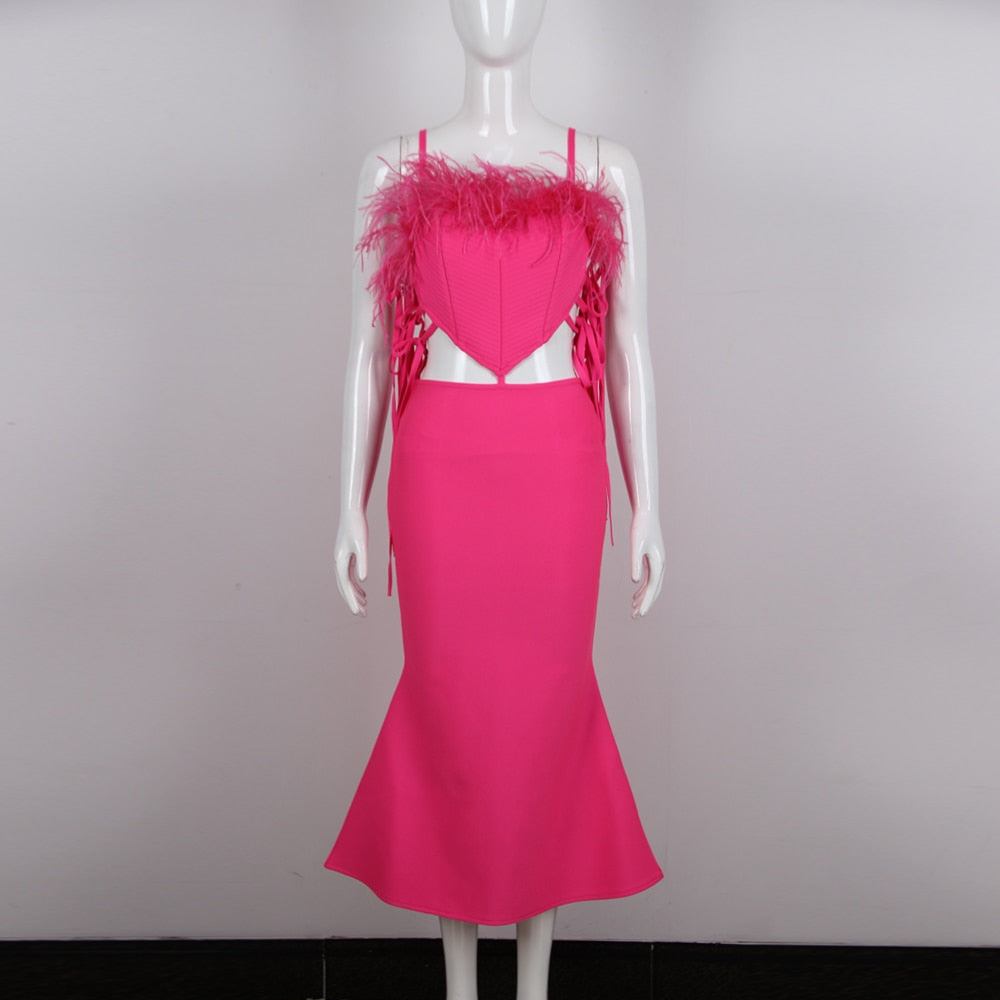 Feather Cut Out Mermaid Midi Dress - dresses - DYAVOR®