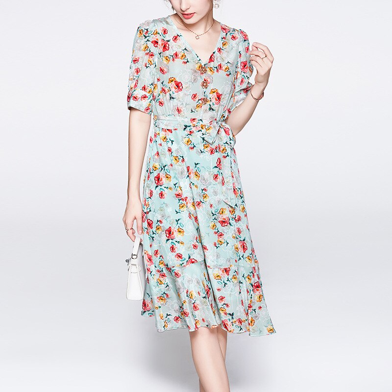 2023 Summer New in Women's Dress High-end Elegant Print Retro Female Casual Loose Dresses Sexy High Waist Women's Party Dress - - DYAVOR®