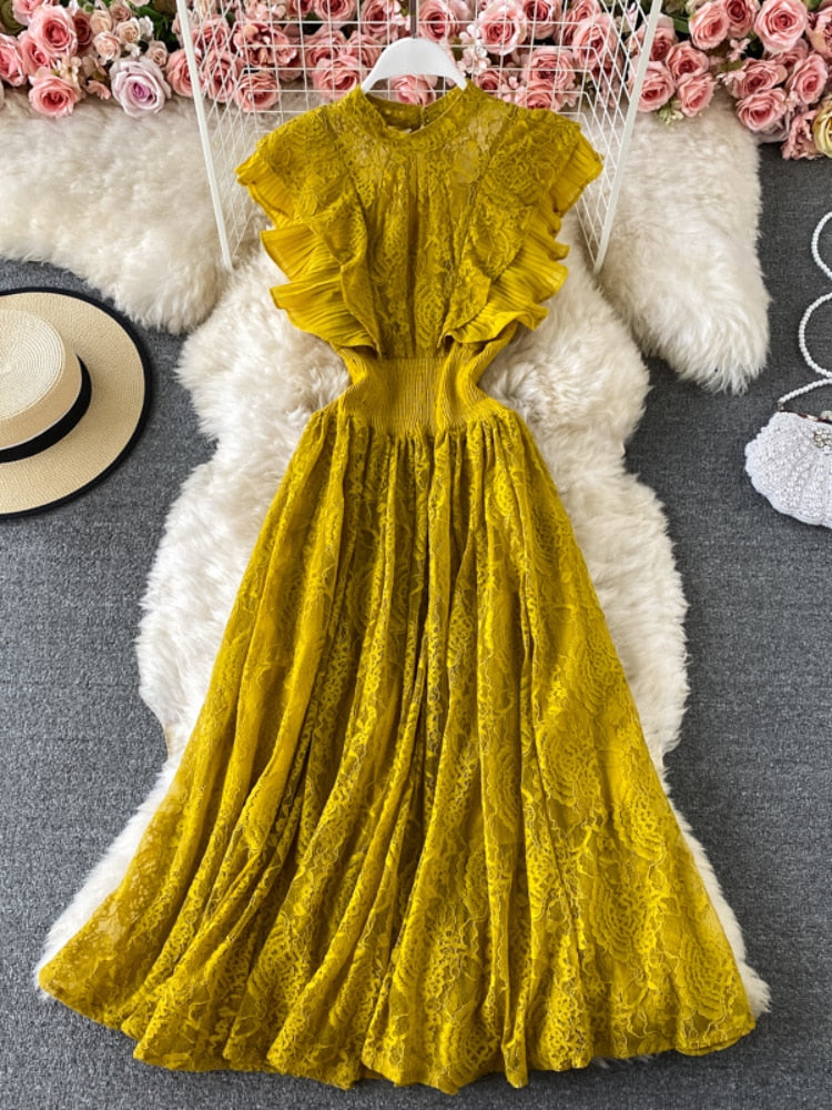 Party Dresses 2023 New Fashion Round Neck Lace Dress Long Sleeve Elegant Long Dress Formal Occasion Dresses Woman Clothing Robe - - DYAVOR®