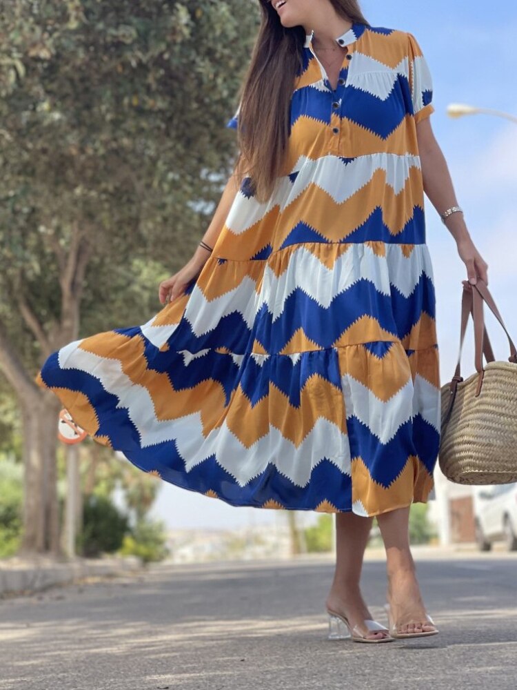 Dresses for Women 2023 Summer Print Dress Fashion Oversized Loose Short Sleeve Long Dress Elegant and Pretty Women's Dresses - - DYAVOR®