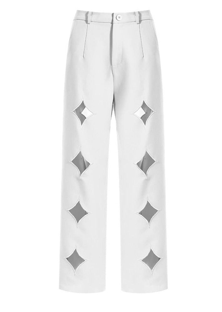 White Pants with Diamond Cutouts - - DYAVOR®