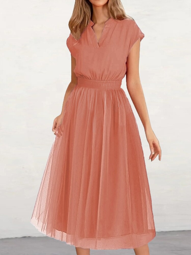 Elegant Party Dresses for Women 2023 Summer Fashion Tunic Mesh Dress V-Neck Long Dress Formal Occasion Dresses Woman Clothing - - DYAVOR®