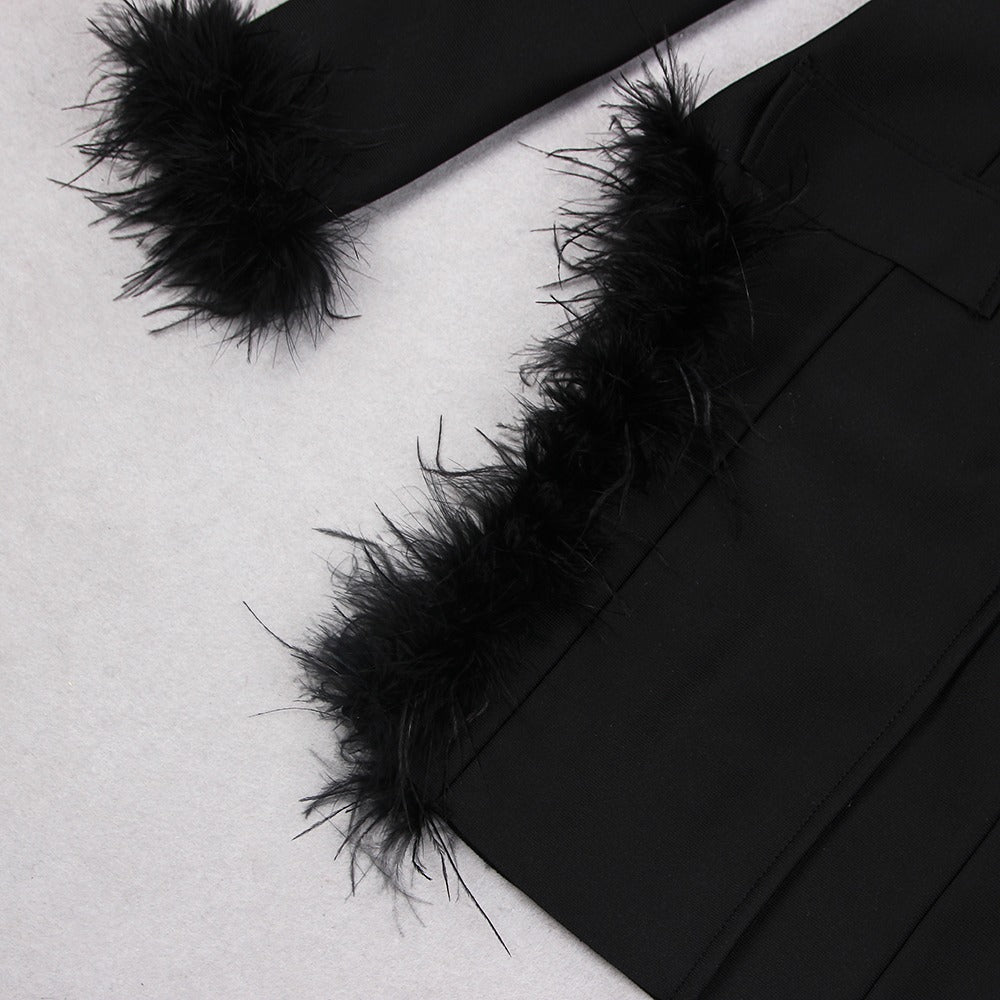 Black Blazer Dress with Feathers - - DYAVOR®