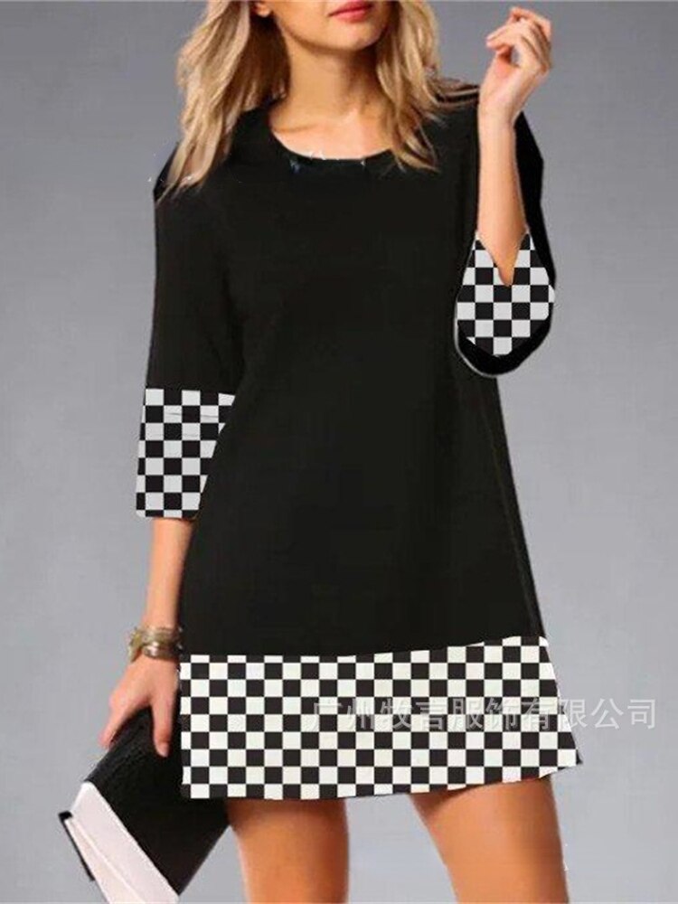 Women's Elegant Loose Dresses Spring Summer 2023 Fashion Plaid Patchwork Dresses Slim Dress Fancy Women's Dress Woman Clothing - - DYAVOR®