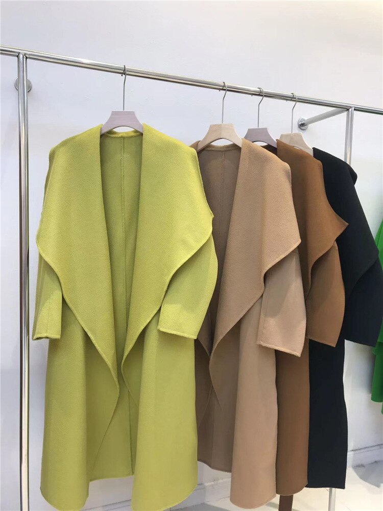 Women Autumn Winter Double Faced Trench Coat for  Women's Wool Large Lapel Classic New Water Ripple Coats Jackets -  - DYAVOR®