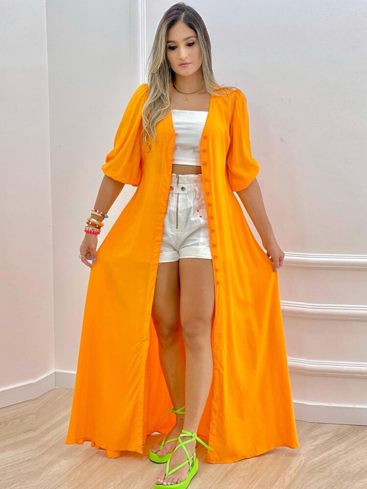 Elegant Party Dresses for Women 2023 Spring Summer New Single-breasted Dress Loose Long Skirt Fashion Casual Women's Dresses - - DYAVOR®