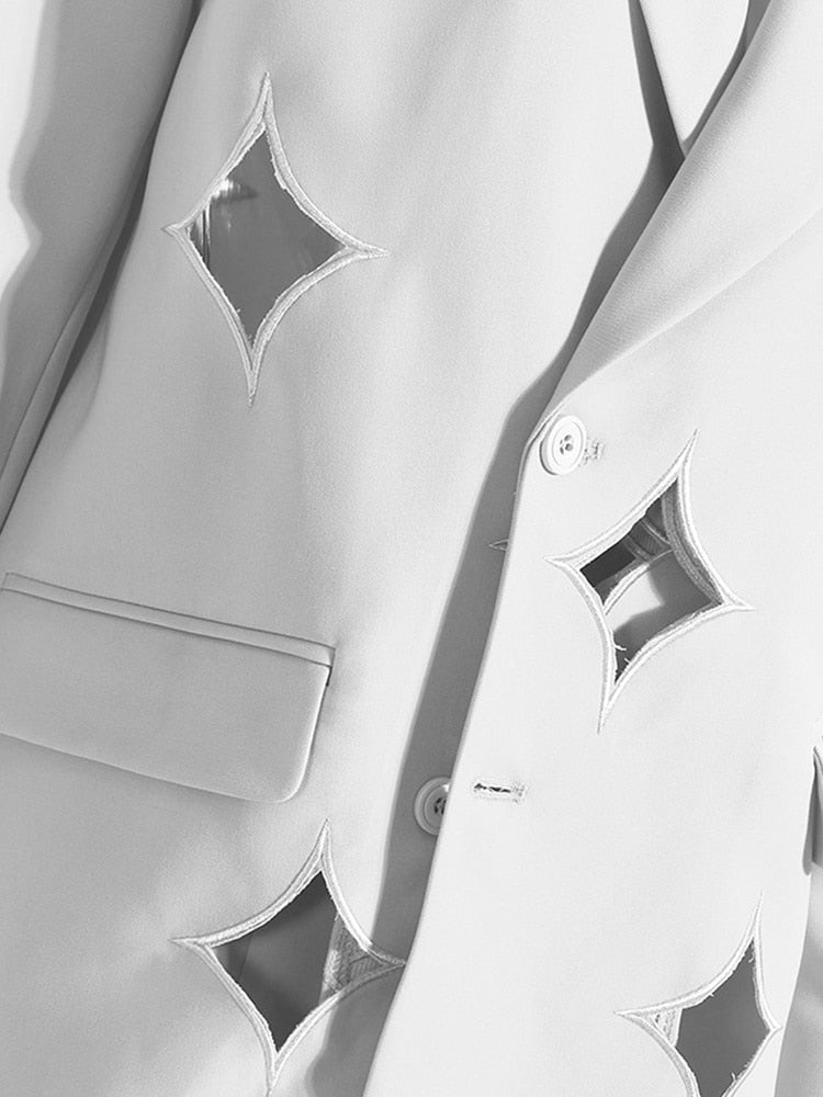 White Blazer with Diamond Cutouts - - DYAVOR®