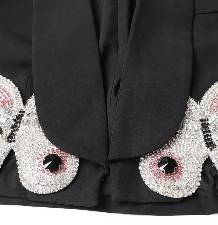 Black Crop Suit with Rhinestone Butterflies - - DYAVOR®