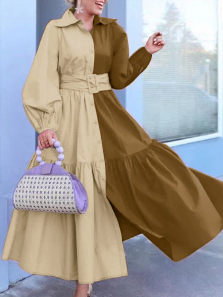 Women's Dress 2023 Spring Summer New In Dresses Lapel Belt Waist Long Dresses Fashion Party Dress Elegant Woman Clothing Robe - - DYAVOR®