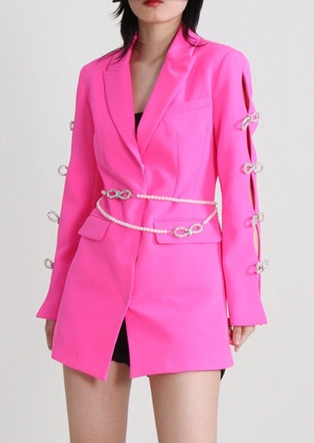 Brilliant Rose Blazer-Dress with Pearl Belt - - DYAVOR®