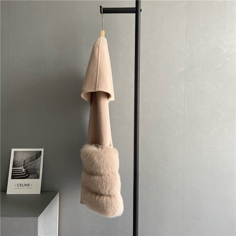 New 2023 Fall Winter Coats Luxury Women Real Lamb Wool Cashmere Fur Vest Waistcoat Stylish Long Real Fox Fur Jackets Cloak Coats - - DYAVOR®