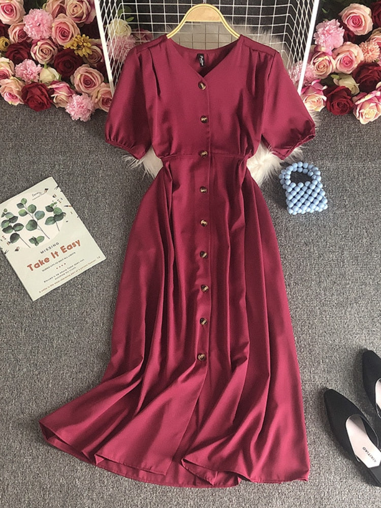 Female Clothing New Korean Version Loose Short Sleeve Dress with Waist Wrapped Cardigan Style Long Dress Formal Occasion Dresses - - DYAVOR®
