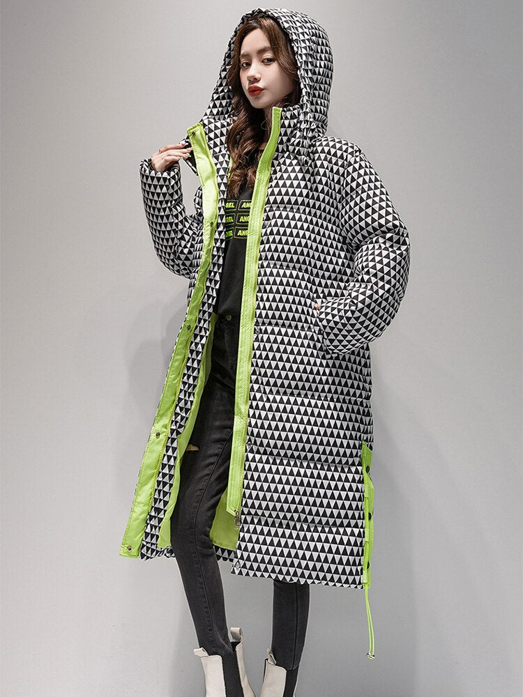 Hooded Down Coats Newf Ashionable and Stylish Plaid Over Knee Length Cotton Jacket Casual Women's Winter Jacket 2023 Parkas Coat - - DYAVOR®