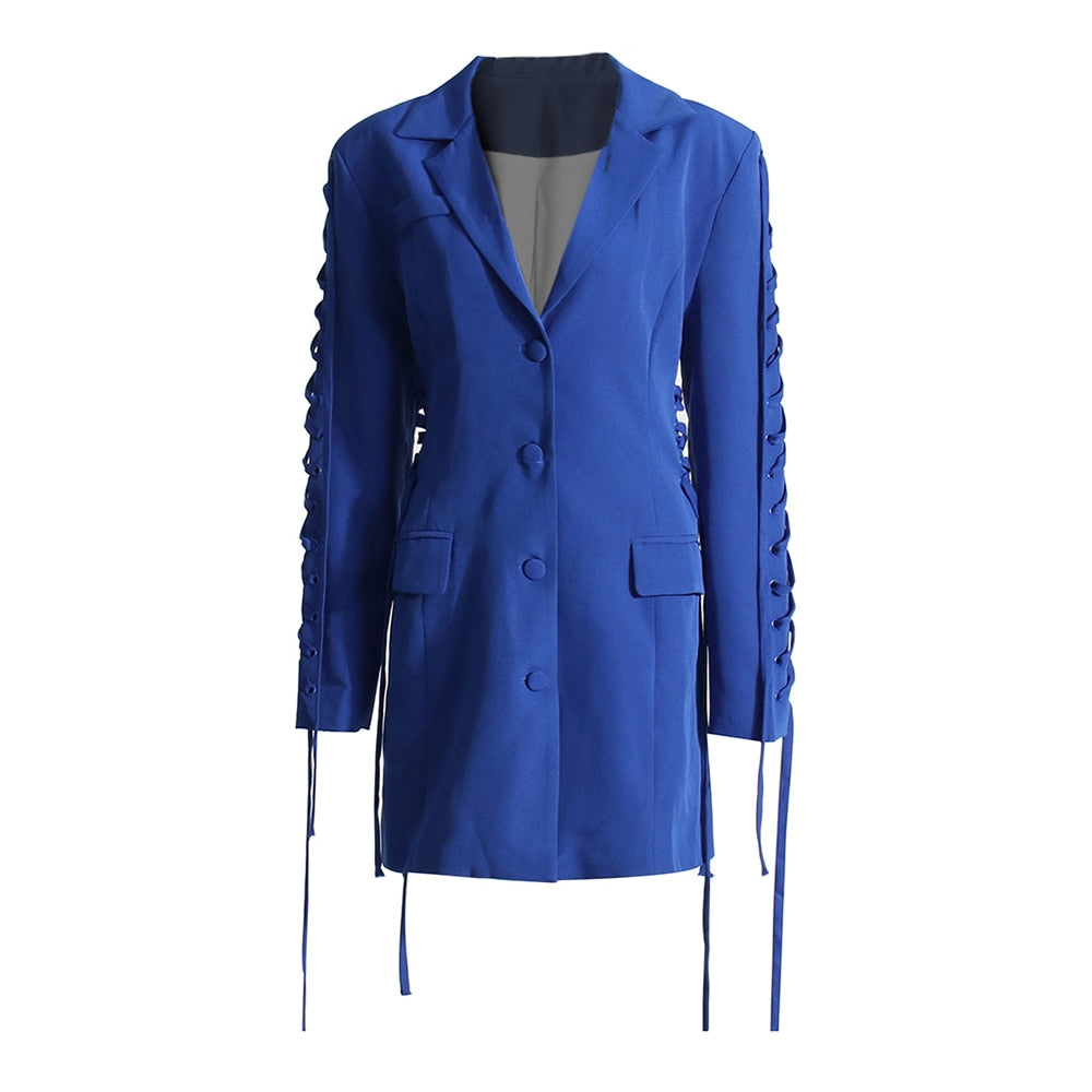 Blue Mini Jacket Dress with Ties - - DYAVOR®
