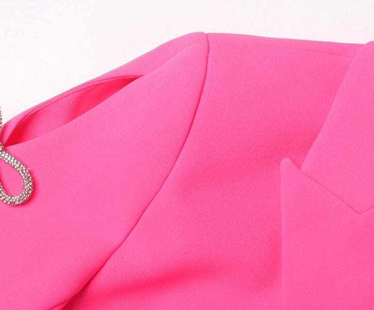 Brilliant Rose Blazer-Dress with Pearl Belt - - DYAVOR®