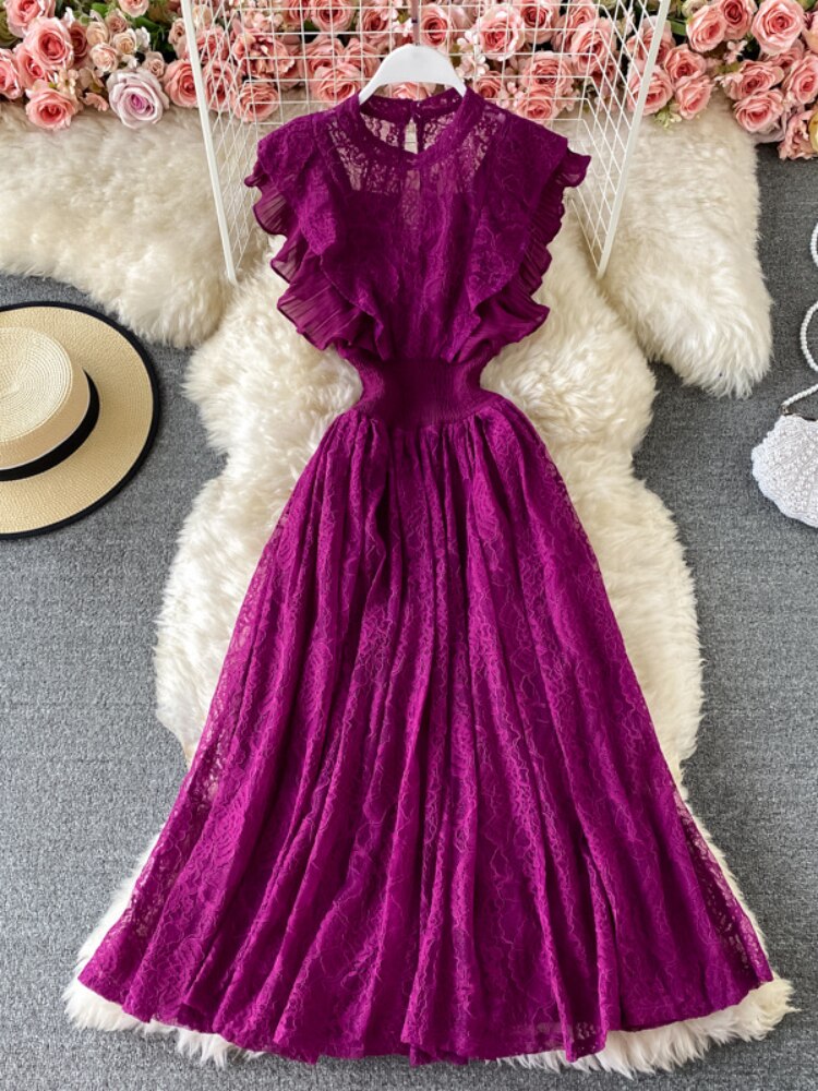 Party Dresses 2023 New Fashion Round Neck Lace Dress Long Sleeve Elegant Long Dress Formal Occasion Dresses Woman Clothing Robe - - DYAVOR®