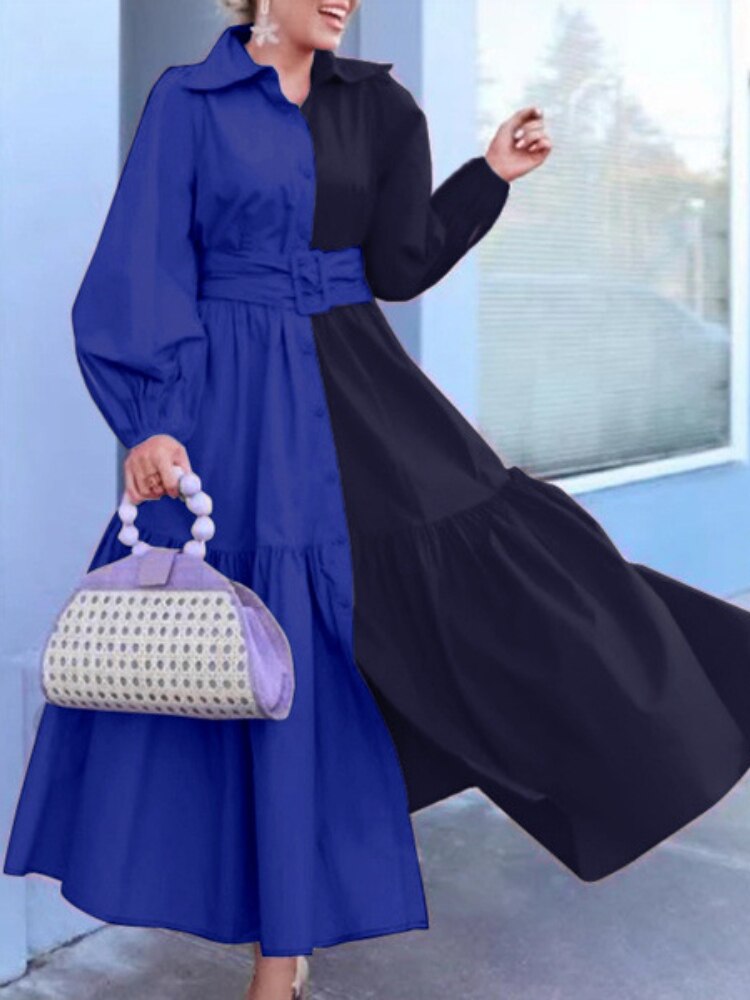 Women's Dress 2023 Spring Summer New In Dresses Lapel Belt Waist Long Dresses Fashion Party Dress Elegant Woman Clothing Robe - - DYAVOR®