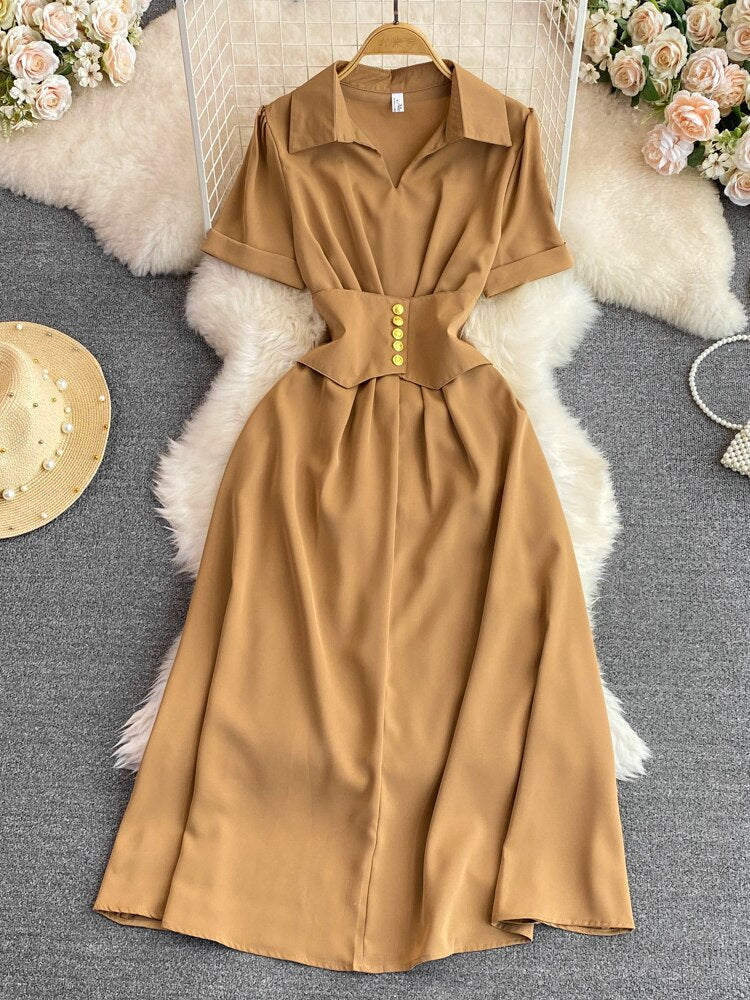 Womens Clothing 2023 Summer New French Luxury Style Temperament Shirt Dress Fashion Short Sleeve Dresses Formal Occasion Dresses - - DYAVOR®