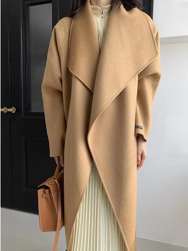 Women Autumn Winter Double Faced Trench Coat for Women's Wool Large Lapel Classic New Water Ripple Coats Jackets - - DYAVOR®