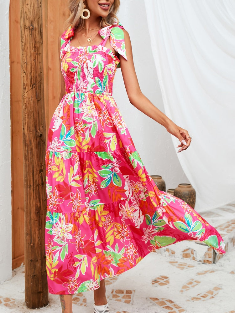 Dresses for Women 2023 Summer New Print Wrapped Chest Sexy Dress Fashion Strap Long Dresses Beach Style Holiday Woman Clothing - - DYAVOR®