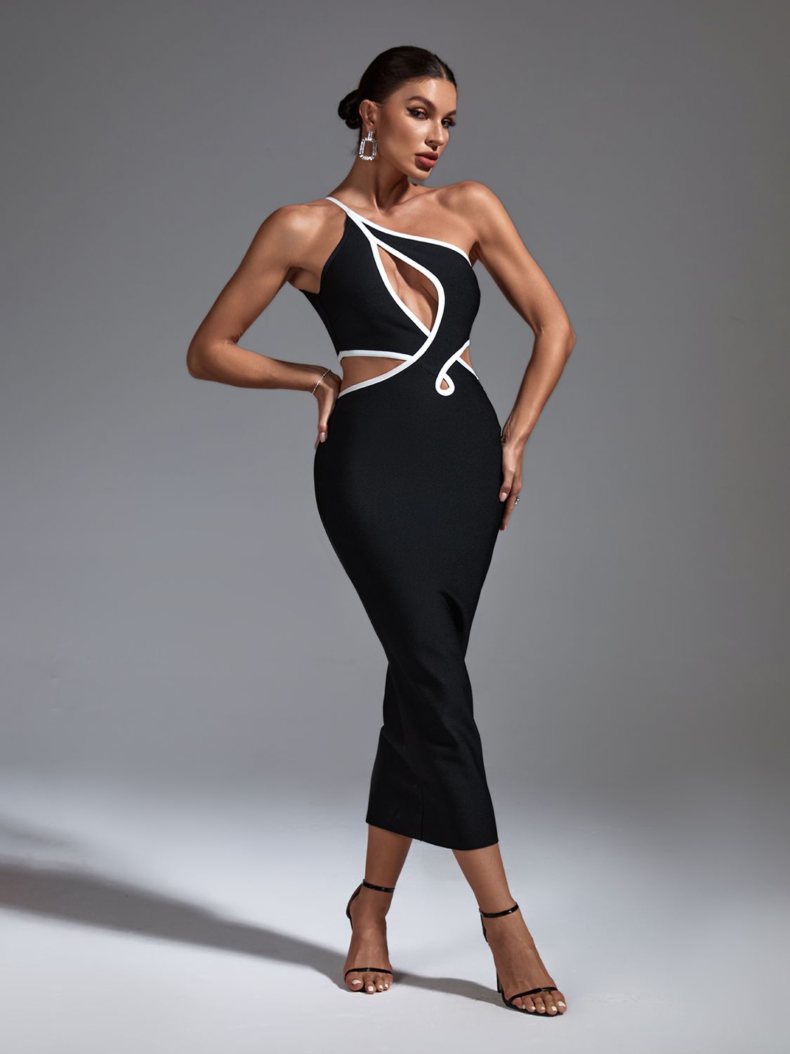 Sleek Black Cut Out Midi Dress - Dresses - DYAVOR®