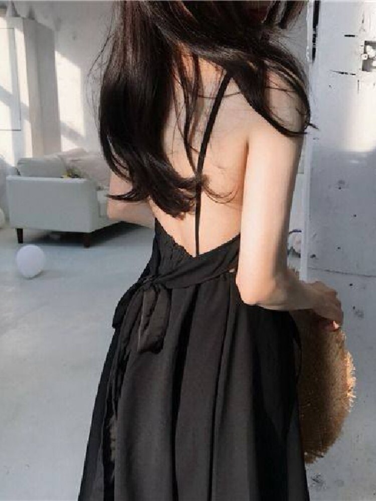 Summer Dresses for Women 2023 Temperament Little Black Dress High Waist Sling Backless Sexy Dress Beach Holiday Party Dresses - - DYAVOR®