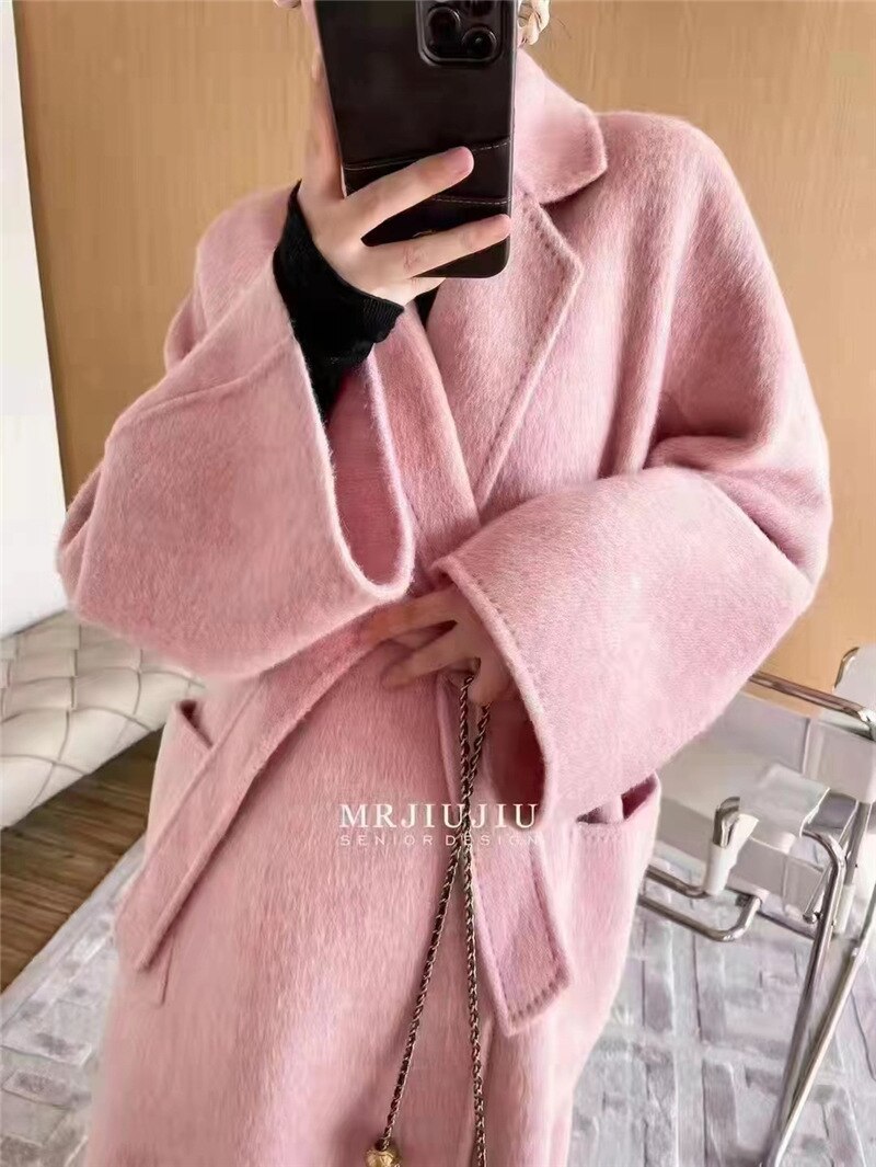 Women Autumn Double-sided Wool Coats and Jackets Women High-end Handmade Trench Coat Women Mulberry Silk Long Coat for - - DYAVOR®