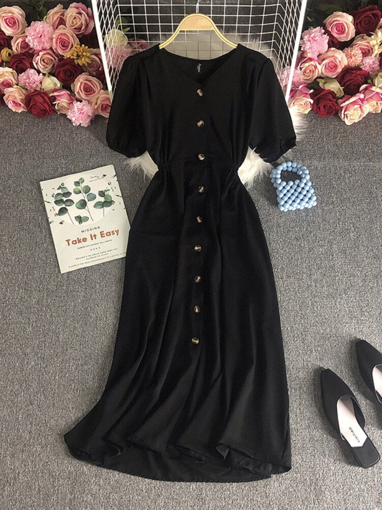 Female Clothing New Korean Version Loose Short Sleeve Dress with Waist Wrapped Cardigan Style Long Dress Formal Occasion Dresses - - DYAVOR®