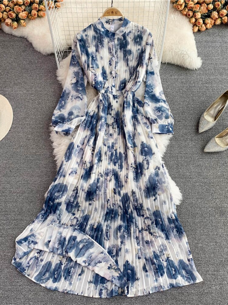 Elegant Party Dress for Women 2023 Summer New Korean Printed Chiffon Dress Gentle Wind Slim Long Dresses Formal Occasion Dresses - - DYAVOR®