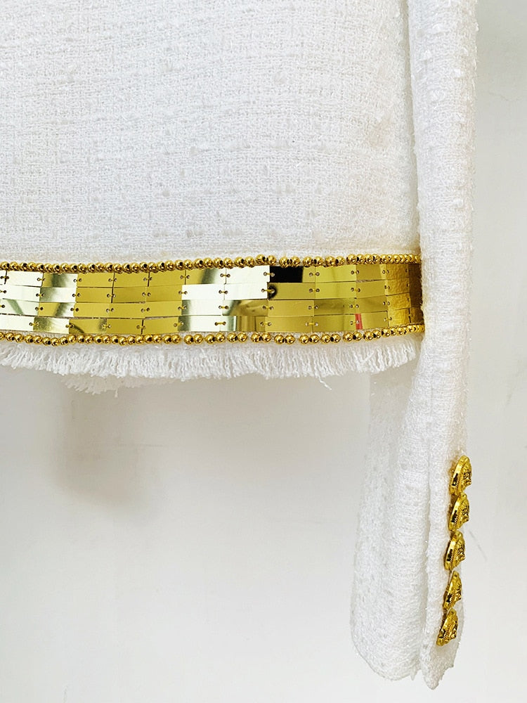 Gold Sequined Tweed Short Jacket - - DYAVOR®