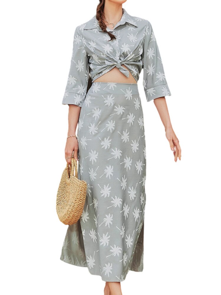 Two Piece Set for Women 2023 Spring Summer New Women's Floral Skirt Suit Shirt Temperament Elegant Print Split Skirt Dresses - - DYAVOR®